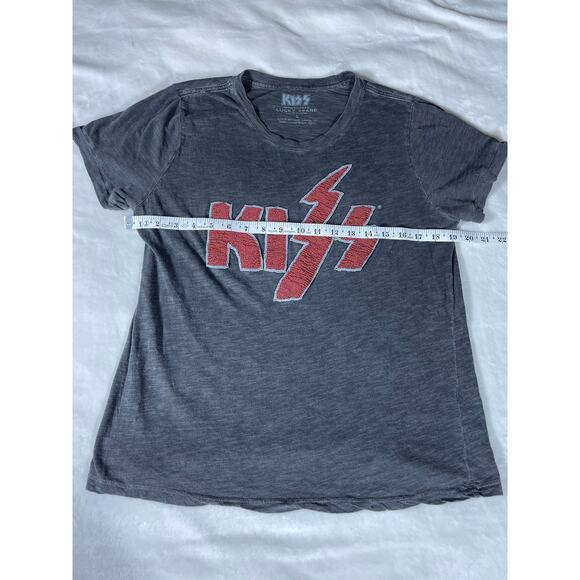 KISS Lucky Brand Beaded Logo Tee Gray Women’s Large - Picture 3 of 7